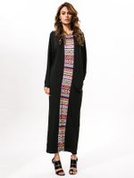 Elegant Geometric Patterns Printed Patchwork Batwing Sleeve Maxi Dress For Women