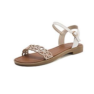 Women's Sandals Flat Heel Open Toe Cowhide Microfiber Sparkling Glitter Buckle Solid Colored Black Gold Beige miniinthebox