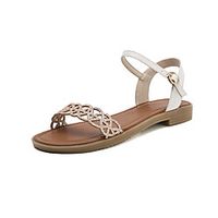 Women's Sandals Flat Heel Open Toe Cowhide Microfiber Sparkling Glitter Buckle Solid Colored Black Gold Beige miniinthebox - thumbnail