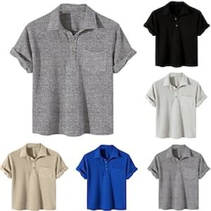 Men's Collar Polo Shirt Waffle Polo Shirt Golf Shirt Solid Color Turndown Blue Khaki Dark Gray White Black Street Casual Short Sleeve Button-Down Clothing Apparel Fashion Casual Comfortable  Beach Lightinthebox