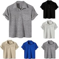 Men's Collar Polo Shirt Waffle Polo Shirt Golf Shirt Solid Color Turndown Blue Khaki Dark Gray White Black Street Casual Short Sleeve Button-Down Clothing Apparel Fashion Casual Comfortable  Beach Lightinthebox - thumbnail