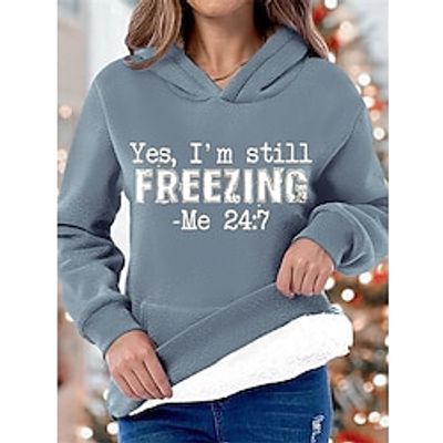 Women's Hoodie Sweatshirt Pullover Fleece Lined Letter Teddy Fuzzy Front Pocket Print Black Blue Gray Casual Sports Hoodie Long Sleeve Top Micro-elastic Fall  Winter Lightinthebox