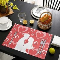 Valentine' S Day Placemats,  Love Valentine Decor, Love Forver Red Table Mat Anniversary Wedding Table Decor For Kitchen Dining Party Lightinthebox - thumbnail
