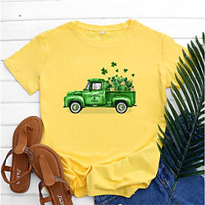 Women's Lucky Happy St Patrick's Day T shirt Plaid Graphic Print Round Neck Basic Tops 100% Cotton Green White Black miniinthebox