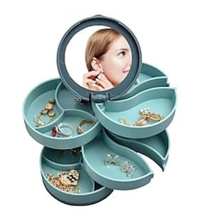 1pc Jewelry Stand Holder, Jewelry Display Tray, Jewelry Storage Box Multilayer Rotating Plastic Jewelry Stand Earrings Ring Box Cosmetics Beauty Container Organizer With Mirror miniinthebox