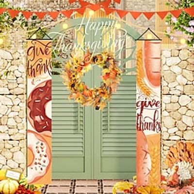 Thanksgiving Couplet Thanks Giving Harvest Festival Flag Hanging Party Flag Atmosphere Decoration Door Curtain miniinthebox