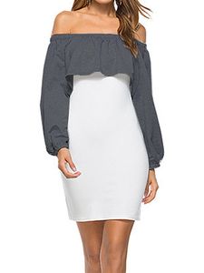 Long Sleeve Off-Shoulder Ruffled Hip Dress