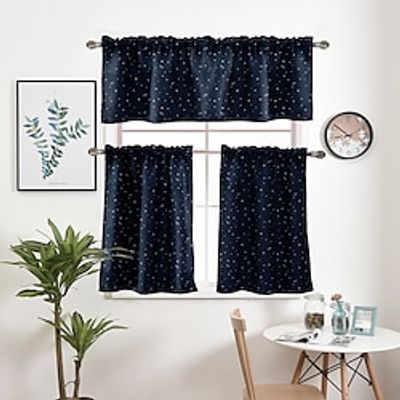 Kitchen Curtain Tier Valance Decorative Cafe Curtains Rod Pocket Curtain for Small Windows Stars Pattern Black White Blue Lightinthebox