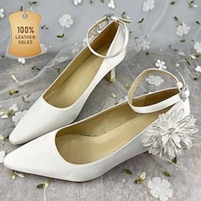 Women's Wedding Shoes Mary Jane Wedding Party Bridal Shoes Bridesmaid Shoes Wedding Boots Satin Flower Low Heel Square Toe Elegant Satin Ankle Strap White Lightinthebox