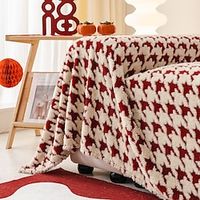 Throw Blankets for Couch and Bed,Soft Cozy Sofa Cover Blanket with Houndstooth Jacquard,Decorative Blankets and Throws, Red Warm Velvet Blanket for Wedding Lightinthebox