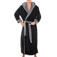 Men's Pajamas Robe Bathrobe Bath Gown Plain Stylish Casual Comfort Home Daily Bed Flannel Comfort Warm Hoodie Long Sleeve Pocket Belt Included Fall Winter Black Red Lightinthebox - thumbnail