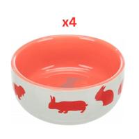 Trixie Ceramic Bowl With Rabbit Design - Red 250ml (Pack Of 4)