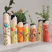 Sunny Family Ceramic Bud Vases, Pottery Vases For Dried Flowers, Handmade Stoneware Face Vases,  Garden Lover Gift Idea, Boho Home Decor Lightinthebox - thumbnail