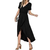 Women's Casual Dress Long Dress Maxi Dress Black Wine Army Green Short Sleeve Pure Color Plus High Low Spring Summer V Neck Modern Weekend S M L XL XXL 3XL Lightinthebox - thumbnail