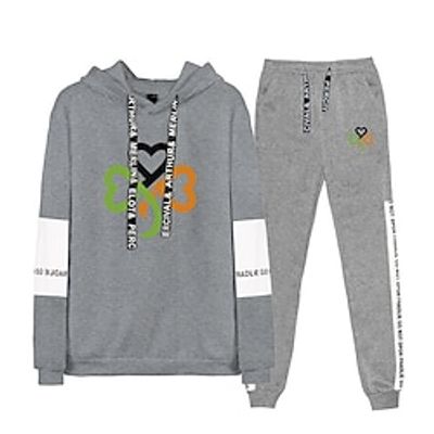 Men's Matching Sets Black Hoodie Sweatshirt Joggers Pants Trousers Sets Long Sleeve Hooded Casual Daily St. Patrick's Day Four Leaf Clover Drawstring Elastic Waist 65% Cotton Spring   Fall Lightinthebox