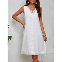 Women's Casual Dress White Lace Dress with Sleeves Tank Dress Mini Dress Lace Patchwork Date Vacation Streetwear Basic V Neck Sleeveless Black White Color Lightinthebox