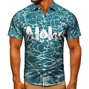 Men's Shirt 3D Print Graphic Prints Letter Button-Down Short Sleeve Street Tops Casual Fashion Classic Breathable Blue Lightinthebox
