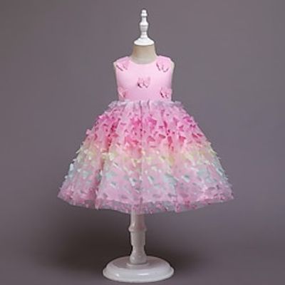 Kids Girls' Dress Color Block A Line Dress Knee-length Dress Wedding Lace Sleeveless Cute Dress 3-10 Years Fall Pink Fuchsia Beige Lightinthebox