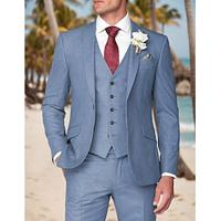 Black Dusty Blue Army Green Men's Wedding Party Linen Suits Solid Colored 3 Piece Dress Tailored Fit Single Breasted One-button 2024 Lightinthebox