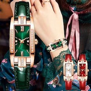 Lady Quartz Small Watch With Square Roman Numerals Dial Vintage Dress Watch Rhinestone Wristwatches with Chain Bracelet miniinthebox