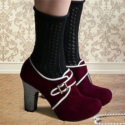 Women's Heels Pumps Oxfords Suede Shoes Plus Size Party Office Daily Color Block Winter Kitten Heel Round Toe Elegant Casual Minimalism Faux Suede Black Red Blue miniinthebox