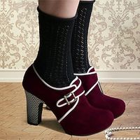 Women's Heels Pumps Oxfords Suede Shoes Plus Size Party Office Daily Color Block Winter Kitten Heel Round Toe Elegant Casual Minimalism Faux Suede Black Red Blue miniinthebox - thumbnail