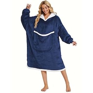 Women's Pajamas Loungewear Nightgown Sleepwear Pure Color Fashion Sport Simple Home Daily Bed Polyester Warm Pullover Long Sleeve Hoodie Fall Winter Navy Blue Lightinthebox