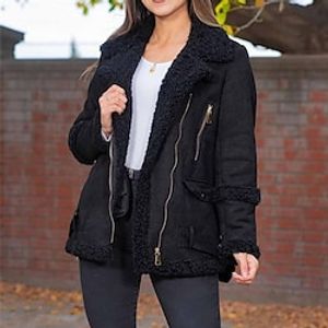 Women's Winter Coat Warm Breathable Street Daily Wear Vacation Going out Pocket Faux Fur Trim Zipper Turndown Casual Modern Comfortable Street Style Solid Color Regular Fit Outerwear Long Sleeve Lightinthebox