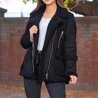 Women's Winter Coat Warm Breathable Street Daily Wear Vacation Going out Pocket Faux Fur Trim Zipper Turndown Casual Modern Comfortable Street Style Solid Color Regular Fit Outerwear Long Sleeve Lightinthebox - thumbnail