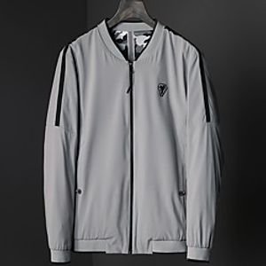 Men's Jacket Sport Daily Fall Spring Regular Coat Stand Collar Regular Fit Windproof Breathable Casual Jacket Long Sleeve Geometric Patchwork Blue Gray Black miniinthebox