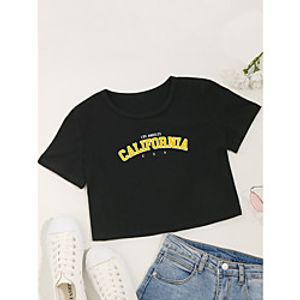 Women's Crop Tshirt Letter Print Round Neck Tops Cotton Basic Basic Top White Black Lightinthebox