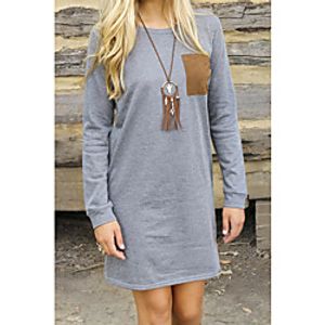 Women's Shift Dress Short Mini Dress Gray Long Sleeve Solid Color Pocket Patchwork Fall Spring Round Neck Casual 2021 S M L XL XXL Lightinthebox