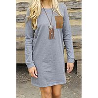 Women's Shift Dress Short Mini Dress Gray Long Sleeve Solid Color Pocket Patchwork Fall Spring Round Neck Casual 2021 S M L XL XXL Lightinthebox - thumbnail
