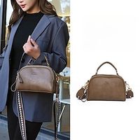 Women's Handbag Boston Bag PU Leather Daily Zipper Large Capacity Lightweight Solid Color Geometric Black Brown Khaki miniinthebox