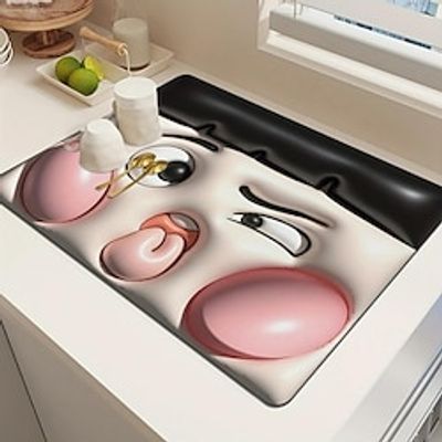 1pc Super Absorbent 3D Face Dish Drying Mat - Non-Slip Rubber Draining Pad for Coffee Machines and Kitchen Counters - Soft and Wear-Resistant - Perfect for Home and Patio Decorations Lightinthebox