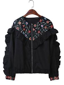 Embroidery Ruffles Long Sleeve Jackets