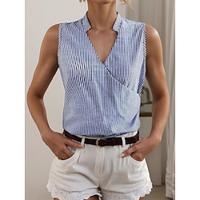 Women's Tank Top Vest Striped Work Daily Print Sleeveless Blue Sleeveless Daily Stylish V Neck Summer Spring Lightinthebox