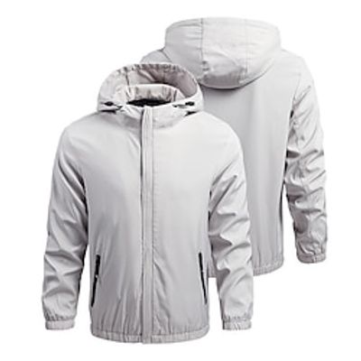 Men's Outdoor Jacket Hoodie Jacket Hiking Jacket Daily Wear Vacation Weekend Soft Zipper Fall  Winter Plain Warm Modern Contemporary Hooded Activewear Thick Regular Black Light Grey Lightinthebox