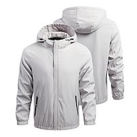 Men's Outdoor Jacket Hoodie Jacket Hiking Jacket Daily Wear Vacation Weekend Soft Zipper Fall  Winter Plain Warm Modern Contemporary Hooded Activewear Thick Regular Black Light Grey Lightinthebox - thumbnail