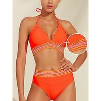 Women's Swimwear Regular triangle Bikini Swimsuit Removable Pad petal border EmbellishedEmbroidered Solid  Plain Color Orange Regular triangle Bathing Suits New Swimwear Set Vacation Beach Wear Lightinthebox