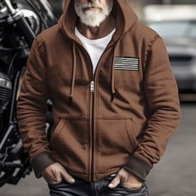 Men's Hoodie Full Zip Hoodie Brown Green Gray Hooded Plain National Flag Pocket Sports  Outdoor Daily Holiday Streetwear Cool Casual Spring   Fall Clothing Apparel Hoodies Sweatshirts  miniinthebox