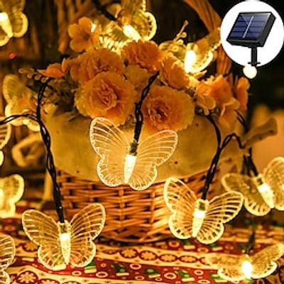 Solar Butterfly String Lights Outdoor Waterproof Garden Lights 5m 20led 6.5m 30led 8 Modes Lighting Christmas New Year Wedding Party Holiday Patio Terrace Balcony Lawn Outdoor Decoration miniinthebox