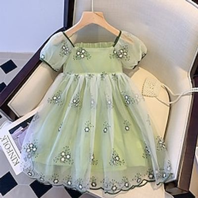 Kids Little Girls' Dress Flower Tulle Dress Party Daily Mesh Light Green Knee-length Short Sleeve Princess Cute Dresses Children's Day Spring Summer Slim 3-10 Years Lightinthebox