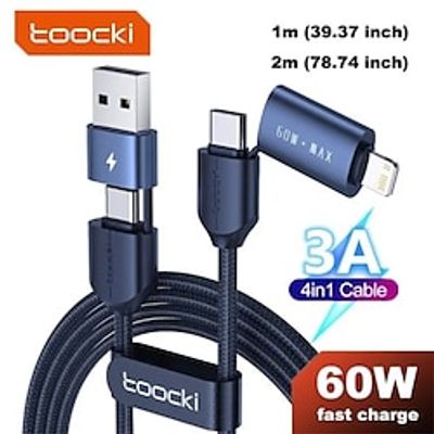 Toocki 4-in-1 Using 3A Fast Charging Cable 60W USB Type C Cable USB2.0 480Mbps Transmission Data Cable For iPhone USB-A Type-C Devices Lightinthebox Toocki 4-in-1 Using 3A Fast Charging Cable 60W USB Type C Cable USB2.0 480Mbps Transmission Data Cable For iPhone USB-A Type-C Devices Lightinthebox