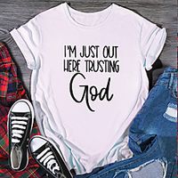 Women's T shirt Graphic Print Round Neck Tops 100% Cotton Basic Basic Top White Black Purple Lightinthebox - thumbnail