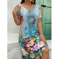 Women's Casual Dress Floral Print Loose Asymmetrical Midi Dress Stylish Classic Short Sleeve Summer Spring Lightinthebox