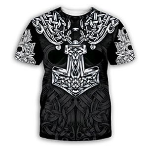 Men's T shirt Shirt Graphic Print Short Sleeve Party Tops Exaggerated Round Neck Black miniinthebox
