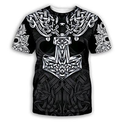 Men's T shirt Shirt Graphic Print Short Sleeve Party Tops Exaggerated Round Neck Black miniinthebox