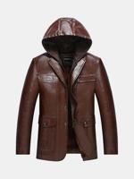 Detachable Hooded Faux Leather Jacket