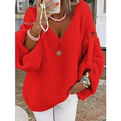 Women's Christmas Pullover Sweater Jumper V Neck Ribbed Knit Polyester Button Knitted Fall Winter Regular Outdoor Xmas Holiday Going out Stylish Casual Soft Long Sleeve Pure Color Red Green S M L Lightinthebox Women's Christmas Pullover Sweater Jumper V Neck Ribbed Knit Polyester Button Knitted Fall Winter Regular Outdoor Xmas Holiday Going out Stylish Casual Soft Long Sleeve Pure Color Red Green S M L Lightinthebox